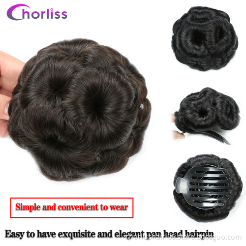 Wholesale Cheap marriage Bun Flower Shape Hairpiece Heat Resistant Synthetic Bun clip in Hair chignon Extension For Women